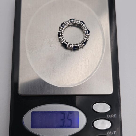 Size 5 Sterling Silver Oval Blue And Round Clear Cubic Zirconia Ring A2734 - Picture 9 of 9